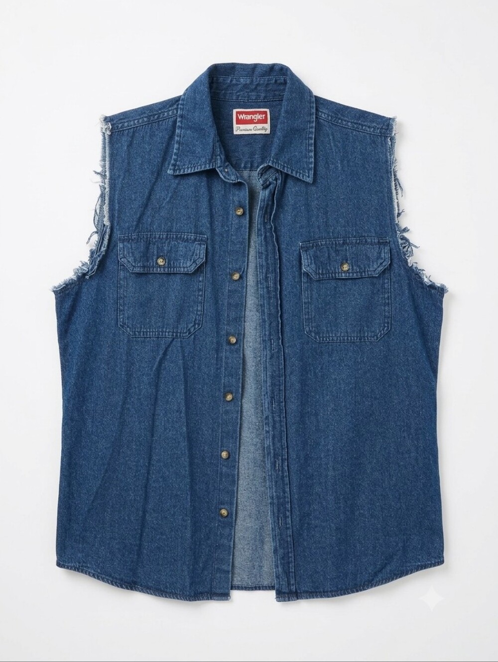 Wrangler Premium Quality Denim Vest Small S Cut-Off Sleeves Frayed Blue Wash
